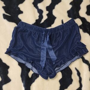 Navy Blue Velvet Satin Sleep Shorts